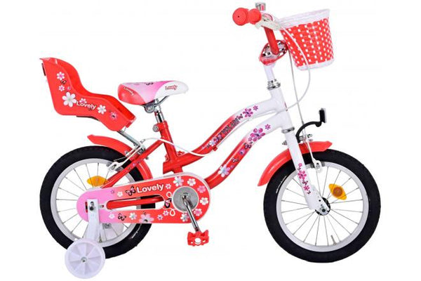 Volare Lovely Kinderfiets - Meisjes - 14 inch - Rood Wit - Twee Handremmen