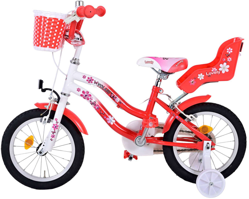 Load image into Gallery viewer, Volare Lovely Kinderfiets - Meisjes - 14 inch - Rood Wit - Twee Handremmen
