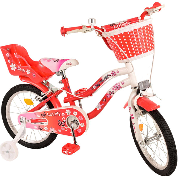 Volare Lovely Kinderfiets - Meisjes - 16 inch - Rood Wit - Twee Handremmen