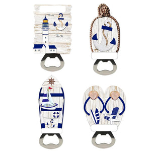 Strand souvenir magneet flesopener blauw wit