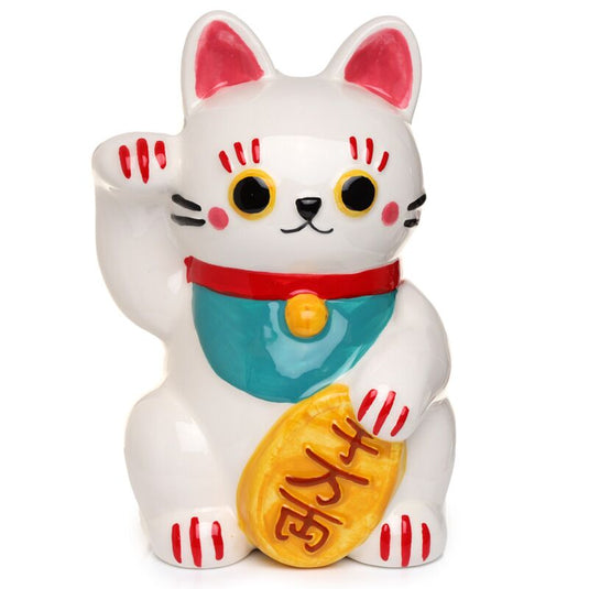 Maneki neko witte keramiek spaarpot