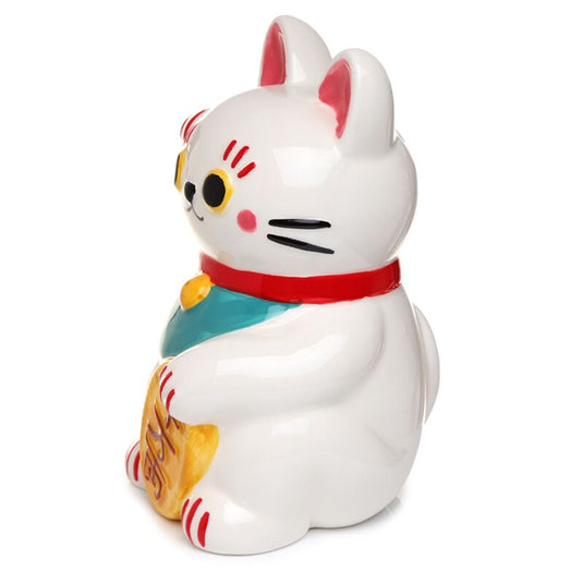 Maneki neko witte keramiek spaarpot