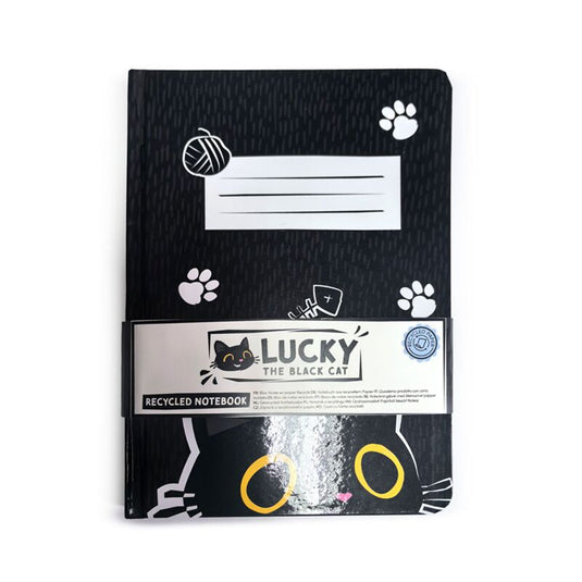 Lucky de zwarte kat gerecycled a5 notitieboekje