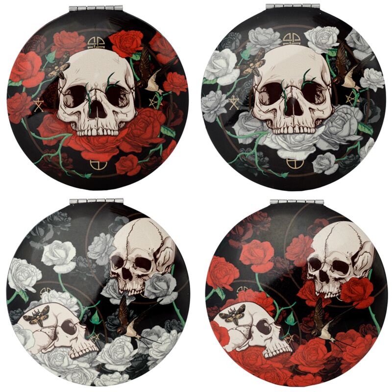 Load image into Gallery viewer, Schedel en rozen compact make up spiegeltje
