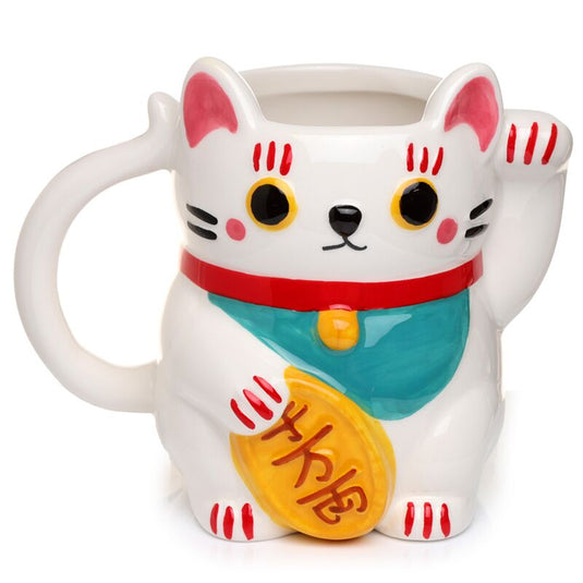 Witte maneki neko gelukskat gevormde keramiek mok