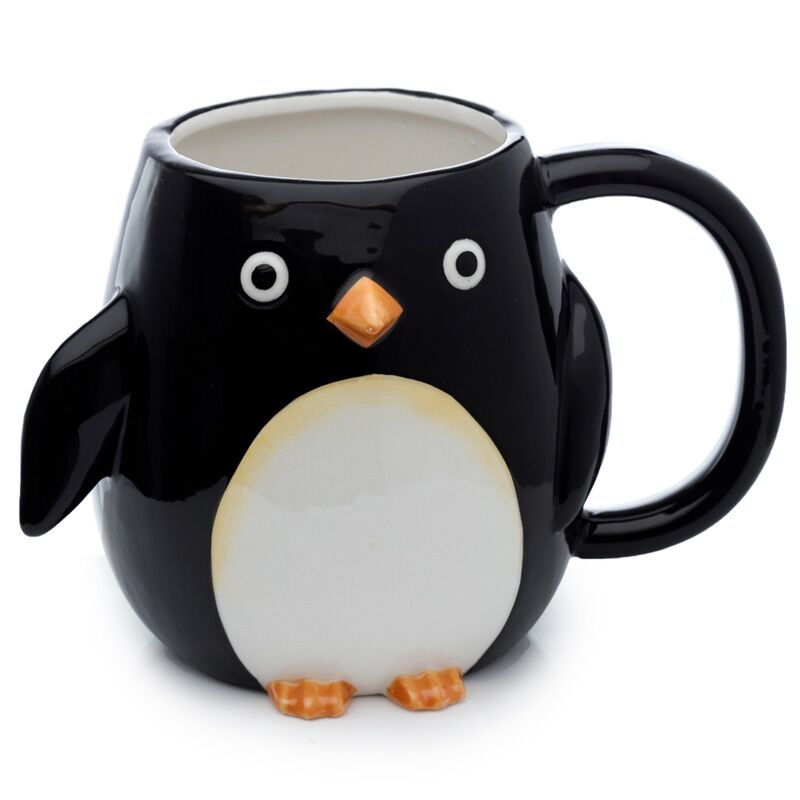 Load image into Gallery viewer, Ineengedoken pinguïn - gevormd handvat keramiek mok
