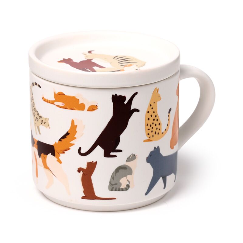 Load image into Gallery viewer, Feline fine katten (nieuws) porselein mok met onderzetterdeksel set
