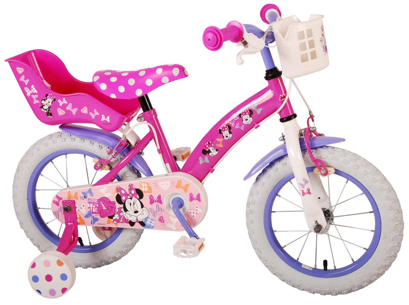 Load image into Gallery viewer, Disney Minnie Cutest Ever! Kinderfiets Meisjes 14 inch Roze Twee Handremmen
