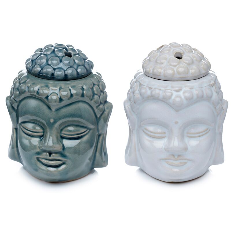 Load image into Gallery viewer, Crackelee glazuur keramiek thais boeddha hoofd geurbrander met deksel
