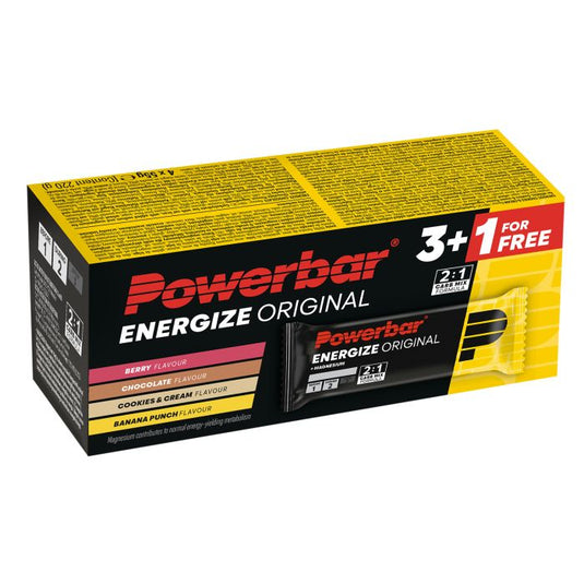 Powerbar energize multipack (9 packs of 3+1 x 55gr) - chocolate + cookies cream + banana + berry