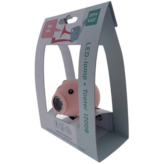Pexkids fietstoeter varken met led lamp usb roze