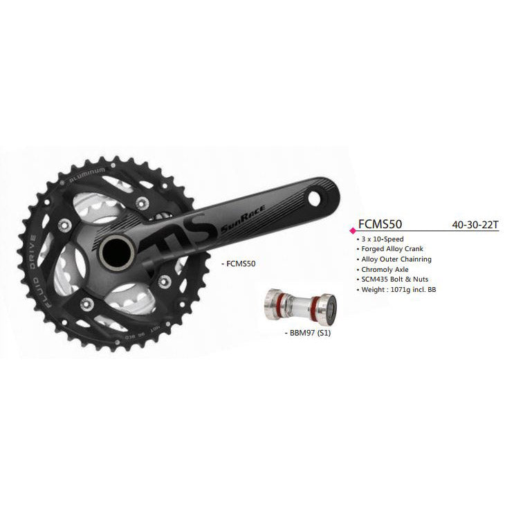 Load image into Gallery viewer, Sturmey-archer europa n.v. sunrace crankstel fcms50 10v 40 30 22 175mm +bb-set
