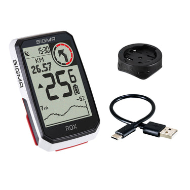 Sigma rox 4.0 gps zw wit standaard stuurhouder + usb-c oplaadkabel