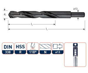 Rotec spiraalboor din338 hss-r 20.5mm afgedraaid