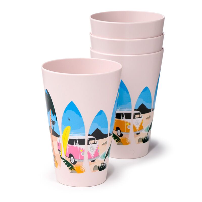 Load image into Gallery viewer, Vw t1 volkswagen busje waves set 4 rpet duurzame picknick bekers 450ml
