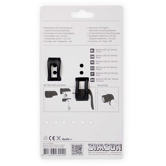 Load image into Gallery viewer, Simson verlichtingsset Simmy incl.batterijen zwart op kaart

