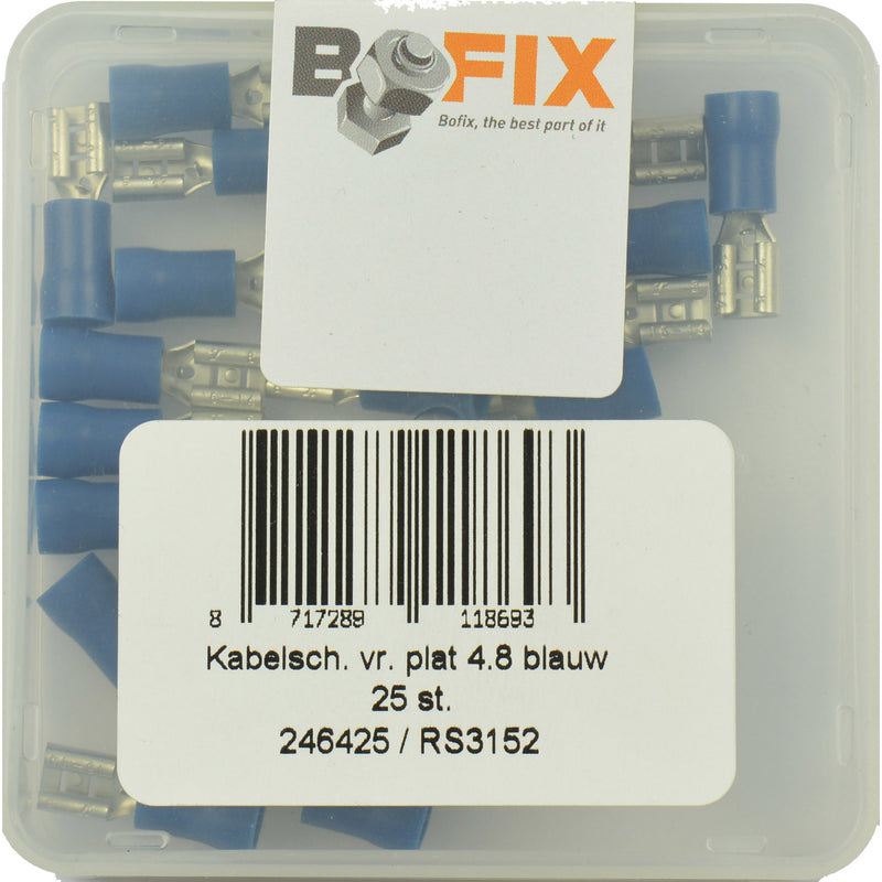 Load image into Gallery viewer, Bofix kabelschoen amp vrouw plat 4,8mm blauw (25st)
