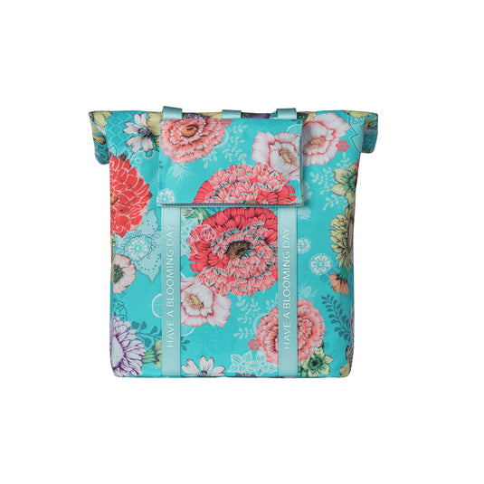 Basil Bloom Field fietsshopper, gerecycled PET, waterdicht, verstelbare schouderriem, laptopvak, 15-20L, sky blue