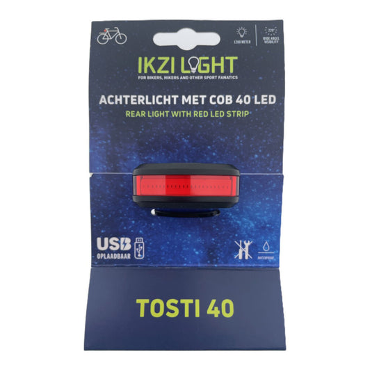 Ikzi light achterlicht tosti 40 cob led, usb-oplaadbaar