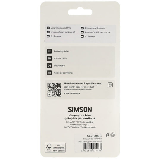 Simson versnelling binnenkabel derailleur rvs