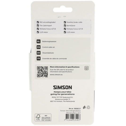 Simson versnellingskabelset nexus 4 7 8 rvs - grijs
