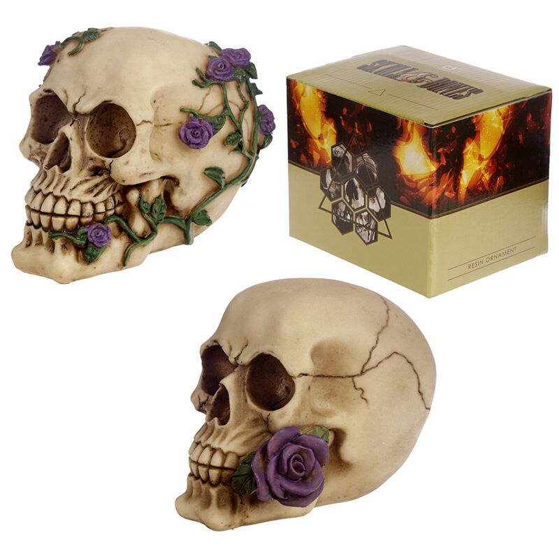 Load image into Gallery viewer, Schedel beenderen met paarse rozen woonaccessoire
