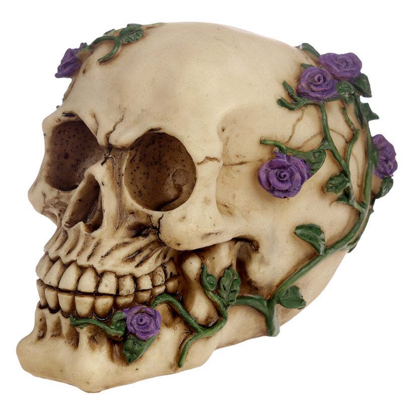 Load image into Gallery viewer, Schedel beenderen met paarse rozen woonaccessoire
