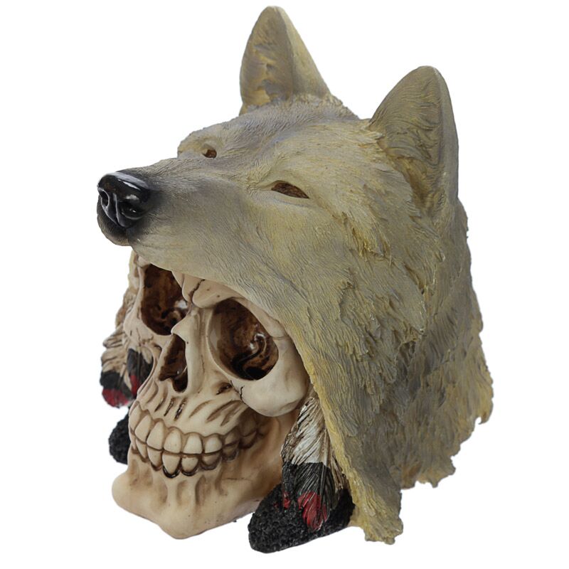 Load image into Gallery viewer, Schedel met wolf hoofd woonaccessoire
