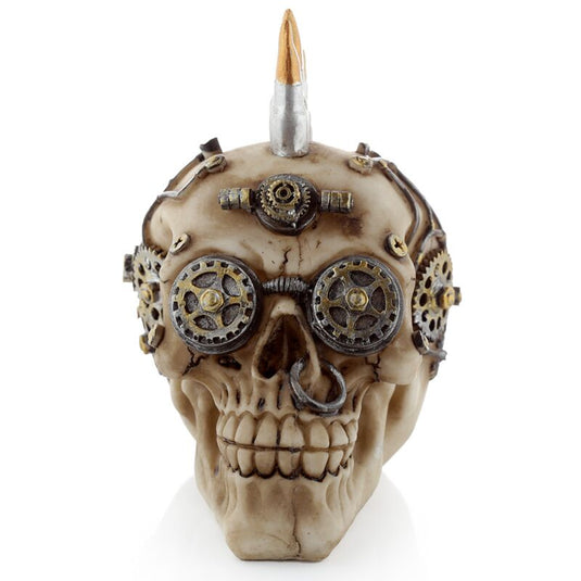 Steam punk stijl schedel met kogel mohican woonaccessoire