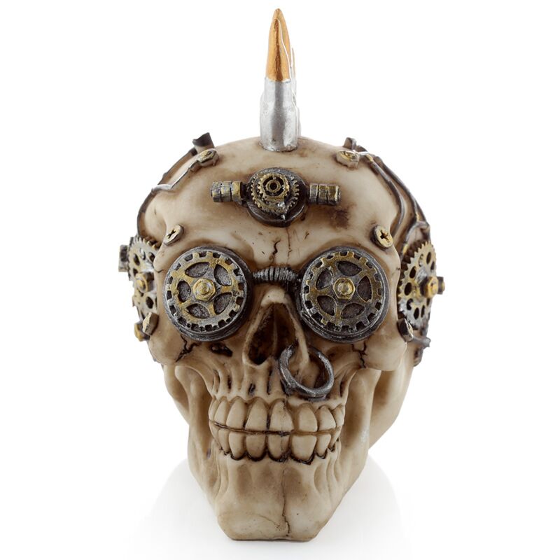 Load image into Gallery viewer, Steam punk stijl schedel met kogel mohican woonaccessoire
