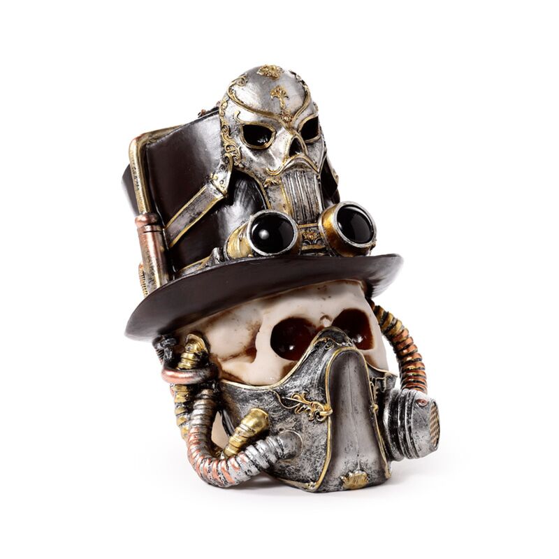 Load image into Gallery viewer, Steampunk schedel met gasmasker hoge hoed
