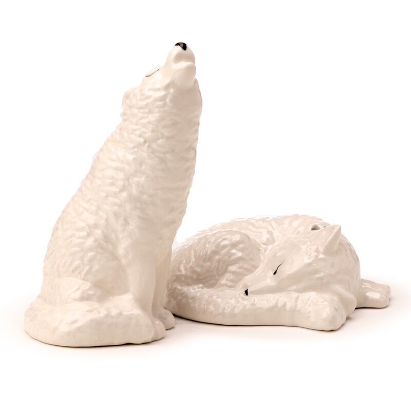 Load image into Gallery viewer, Witte wolf keramiek peper- en zoutstel
