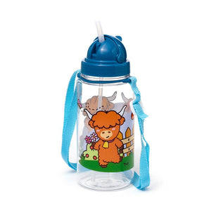 Ecozen kinder waterfles 450ml flip straw adoramals highland koe
