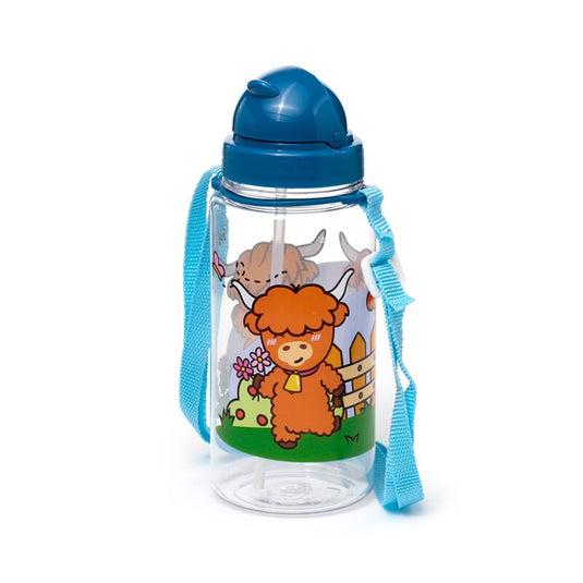 Ecozen kinder waterfles 450ml flip straw adoramals highland koe