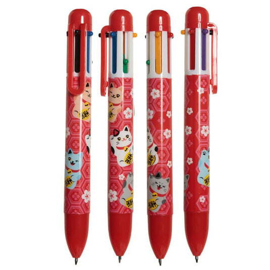 Maneki neko gelukskat meerkleurige pen (6 kleuren)