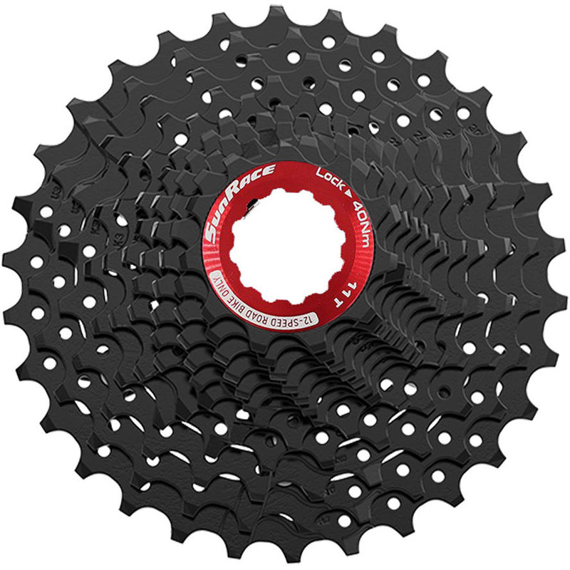 Load image into Gallery viewer, Rockmachine sunrace cassette csrz800 12v 11-36t zwart rood
