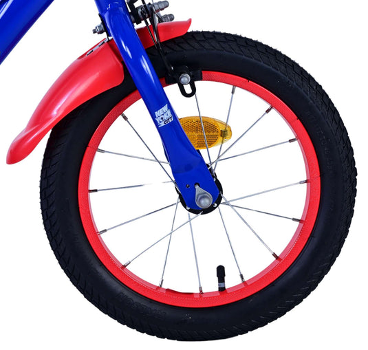 Sonic prime kinderfiets - jongens - 14 inch - blauw rood - twee handremmen