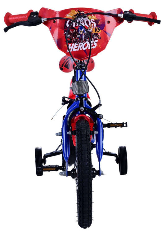 Sonic prime kinderfiets - jongens - 14 inch - blauw rood - twee handremmen