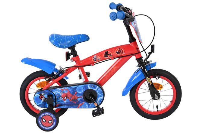 Load image into Gallery viewer, Spiderman spider-man kinderfiets - jongens - 12 inch - blauw rood - twee handremmen
