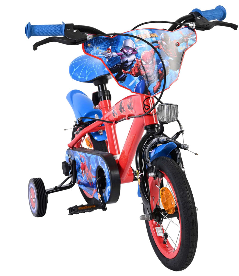 Load image into Gallery viewer, Spiderman spider-man kinderfiets - jongens - 12 inch - blauw rood - twee handremmen
