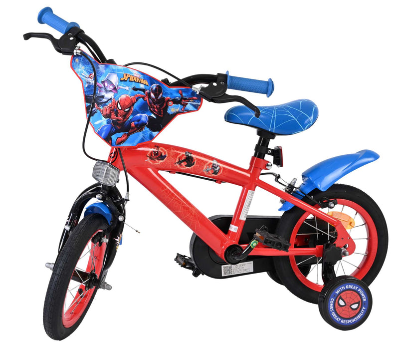 Load image into Gallery viewer, Spiderman spider-man kinderfiets - jongens - 12 inch - blauw rood - twee handremmen
