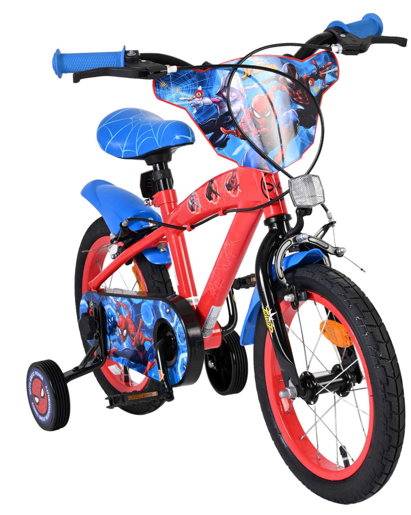 Load image into Gallery viewer, Spiderman spider-man kinderfiets - jongens - 14 inch - blauw rood - twee handremmen
