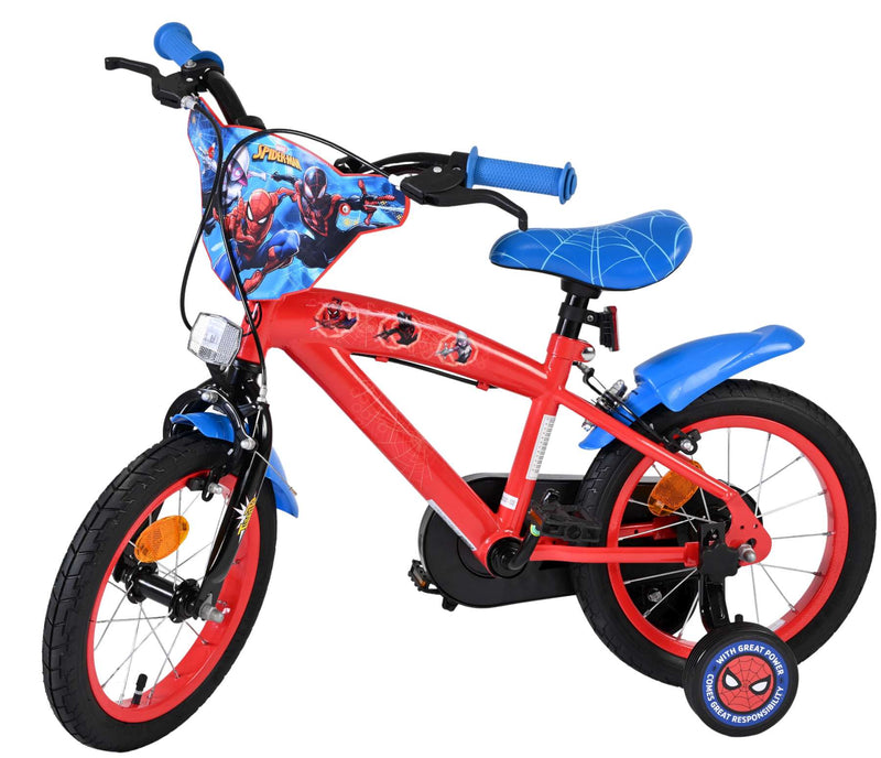 Load image into Gallery viewer, Spiderman spider-man kinderfiets - jongens - 14 inch - blauw rood - twee handremmen
