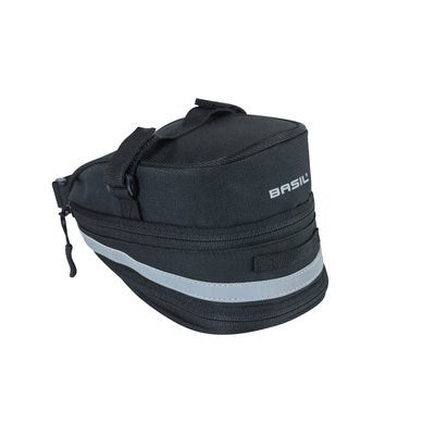 Load image into Gallery viewer, Basil Mada Zadeltas - Compact, zwart, 1L, klittenband, fietsaccessoire
