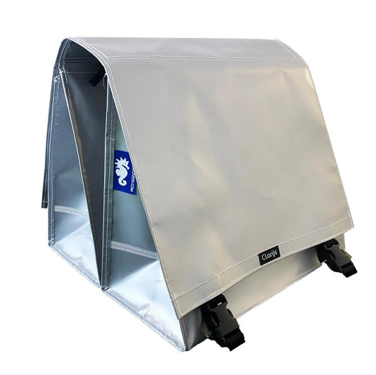 Clarijs fietstas dubbel l pvc 40l met uitsparing zilver