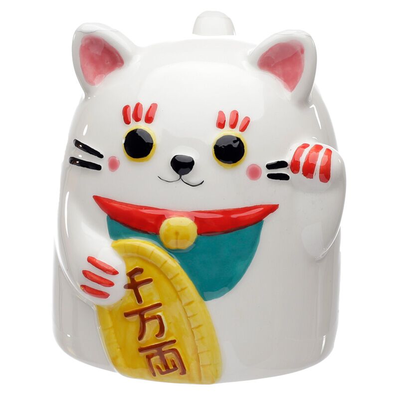 Load image into Gallery viewer, Maneki neko gelukskat ondersteboven keramiek mok
