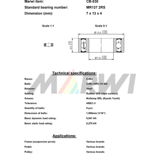 Union kogellager ball bearing cb-030 7x13x4