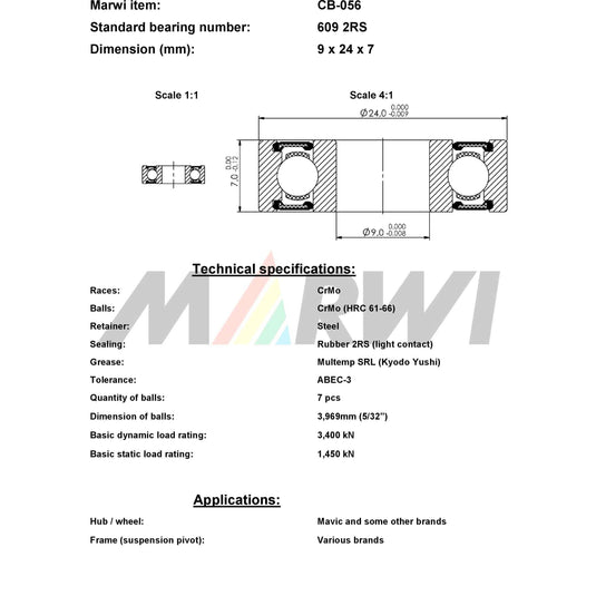 Union kogellager ball bearing cb-056 9x24x7