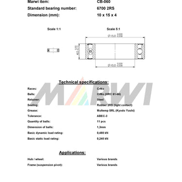 Union kogellager ball bearing cb-060 10x15x4