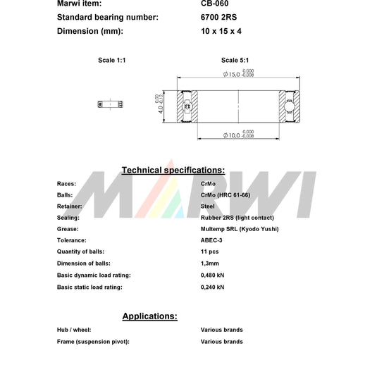Union kogellager ball bearing cb-060 10x15x4